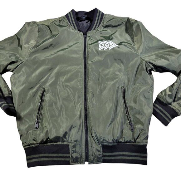 Express Jacket Men’s Medium Green Black Full Zip Reversible Spellout Pockets - Picture 1 of 10